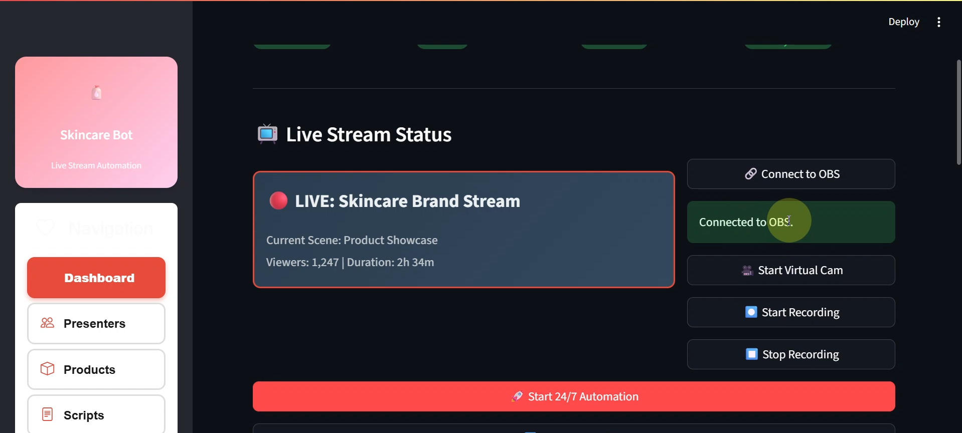 Skincare Brand Live Stream Bot